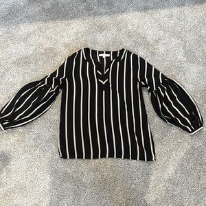 Black and tan stripe blouse with gorgeous barrel sleeve detail